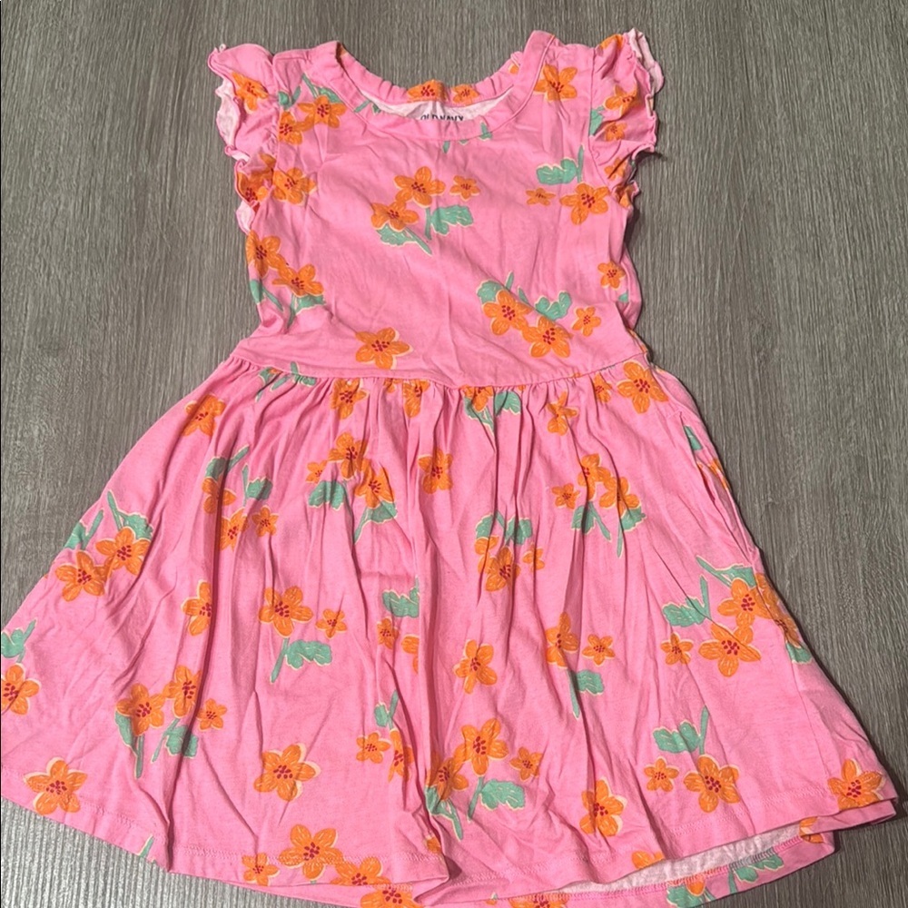 Old Navy Pink Dress with Orange Floral Design